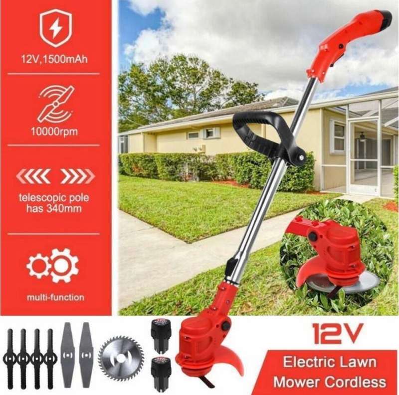 450W 12V Cordless Electric Grass Brush Cutter With 3 Blades Types