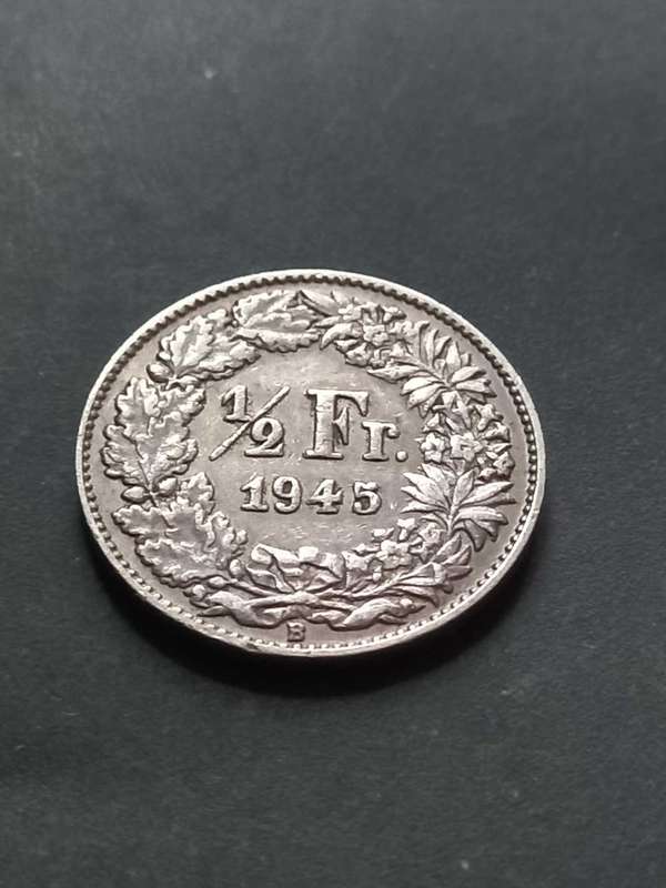 1945 Switzerland Silver 1/2 Franc. 0.833 Silver