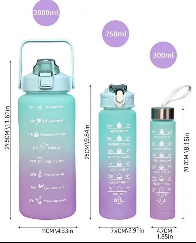 3 Piece Water Bottle Motivational bottle set