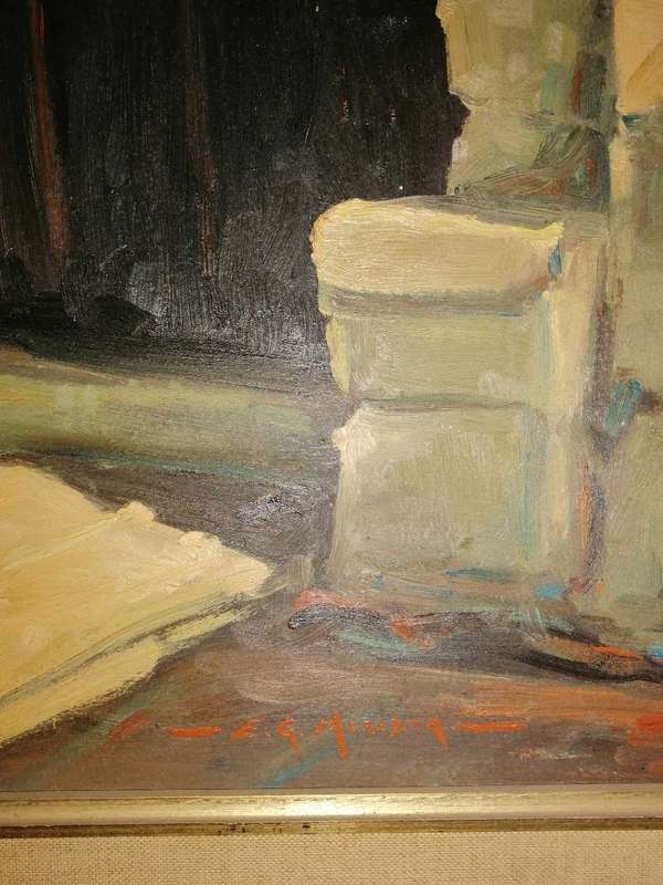 Oils on board signed E G Mereditha