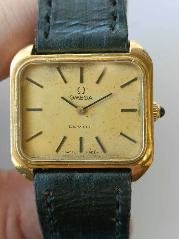Omega De Ville Vintage Gold Square Manual Winding Mens Watch Authentic Not Working