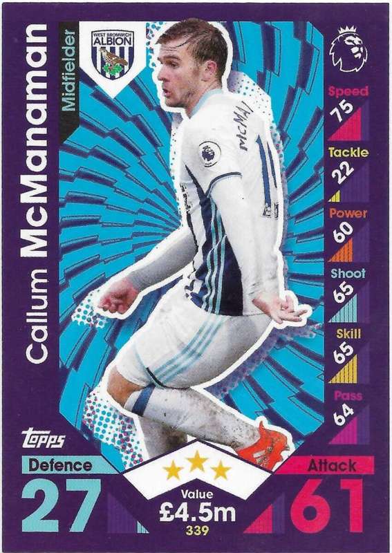 Callum Mcmanaman base card 339 match attax premier league 2016/17