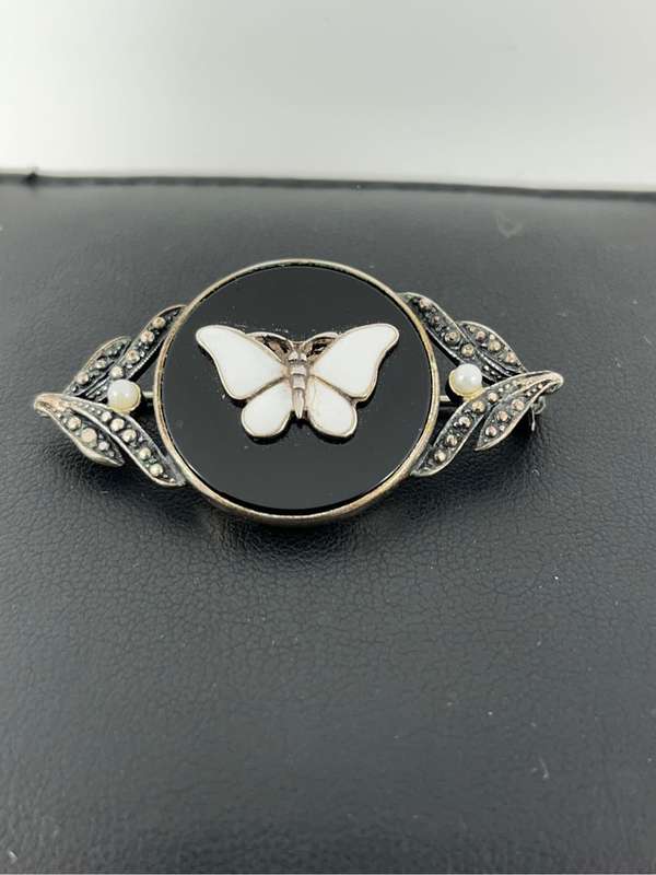 Silver look and enamel butterfly brooch