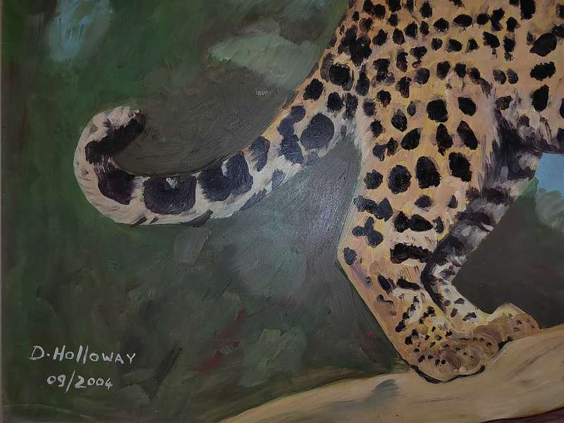 Leopard Painting - Oil on board signed by artist.
