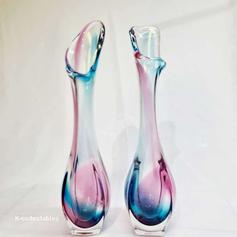 Beautiful Murano Italian Purple & Blue Sommerso Glass Vintage Vases. 40cm