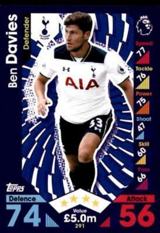 Ben Davies base card 291 match attax premier league 2016/17