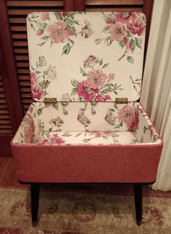 Mid Century Original Vinyl Sewing Box Stool