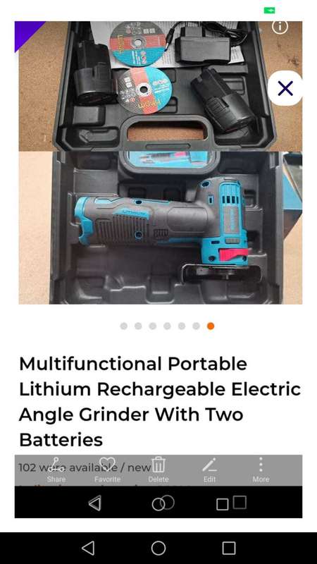 Cordless angle grinder with 2 batteries