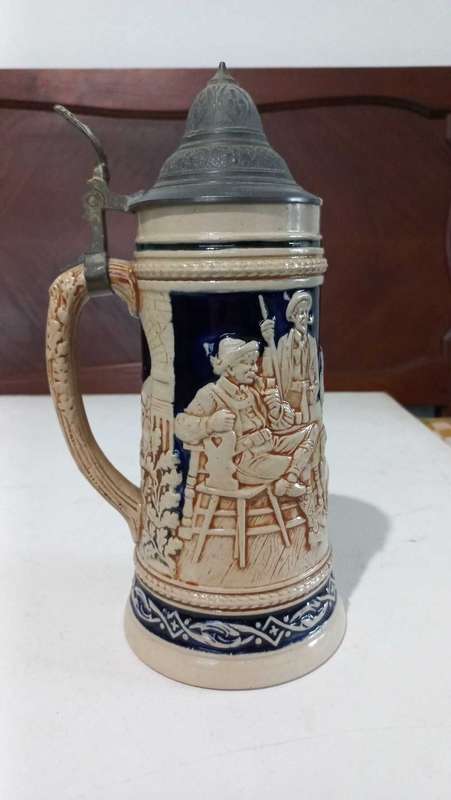 Large vintage Oktoberfest German beer tankard with hinged lid