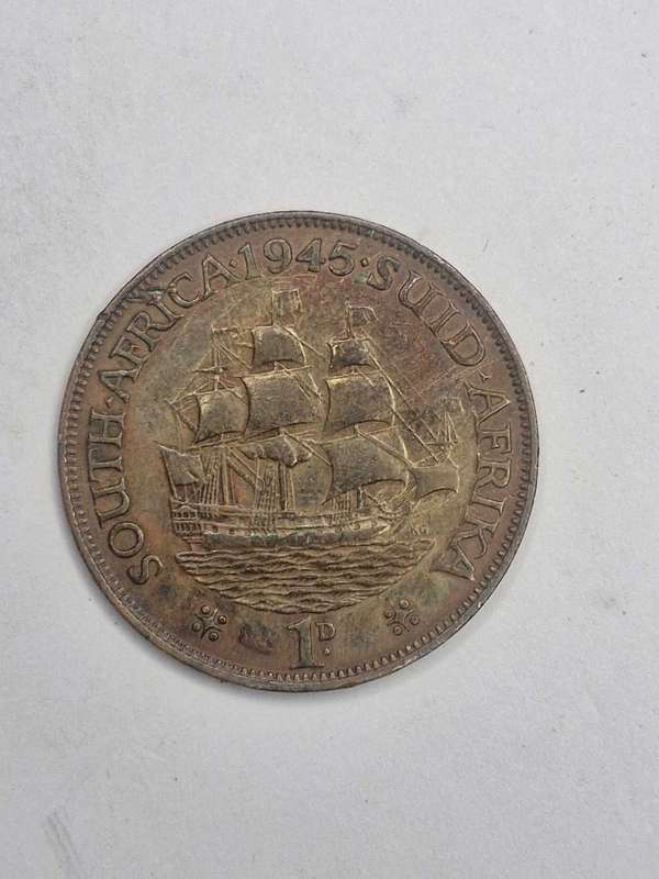 1945 South Africa One Penny coin