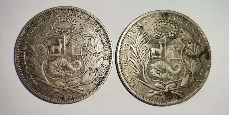 1930 & 1931 Silver Peru 1 Sol
