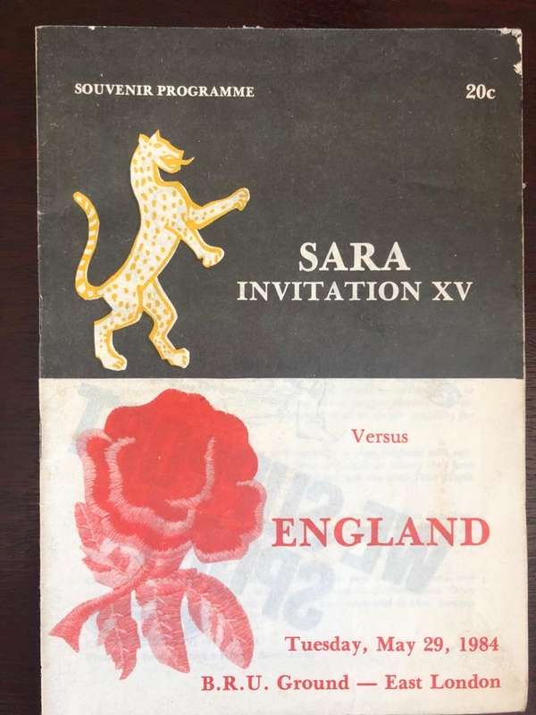 SARA Inv XV vs England 1984 Rugby matchday programme