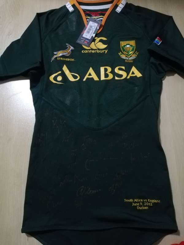 Springbok Players Issue Match Jersey SA vs England 09.06.2012 Size M Signed with golden pen by team
