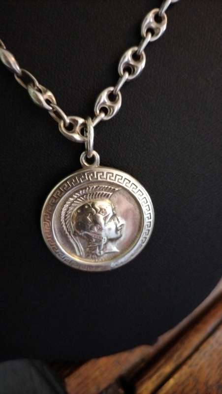 Silver Goddess Anthina Coin Pendant with Silver Marina Link Chain