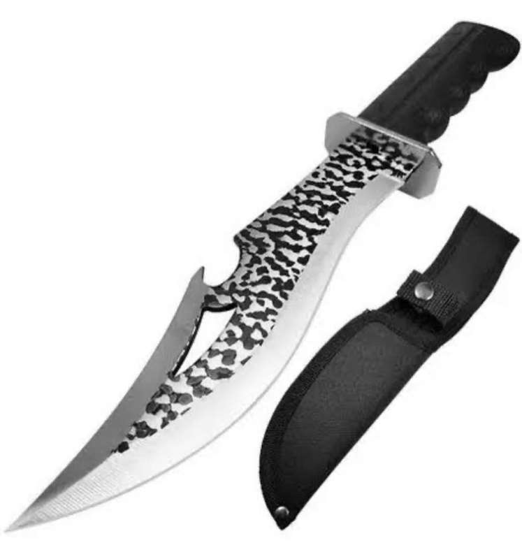 Spotted knife with bottle opener and sheath