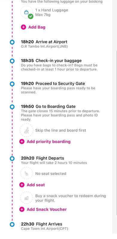 Return Flight Tickets from Johannesburg to Cape town 25 July 2024 - 28 July 2024