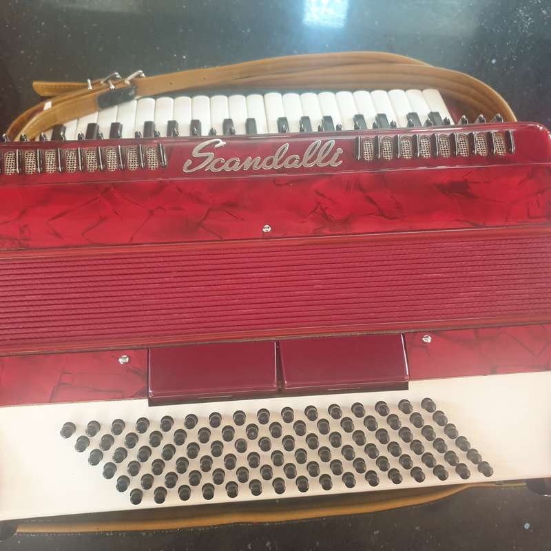 Accordian, Scandalli  96 bass in case with old music sheets