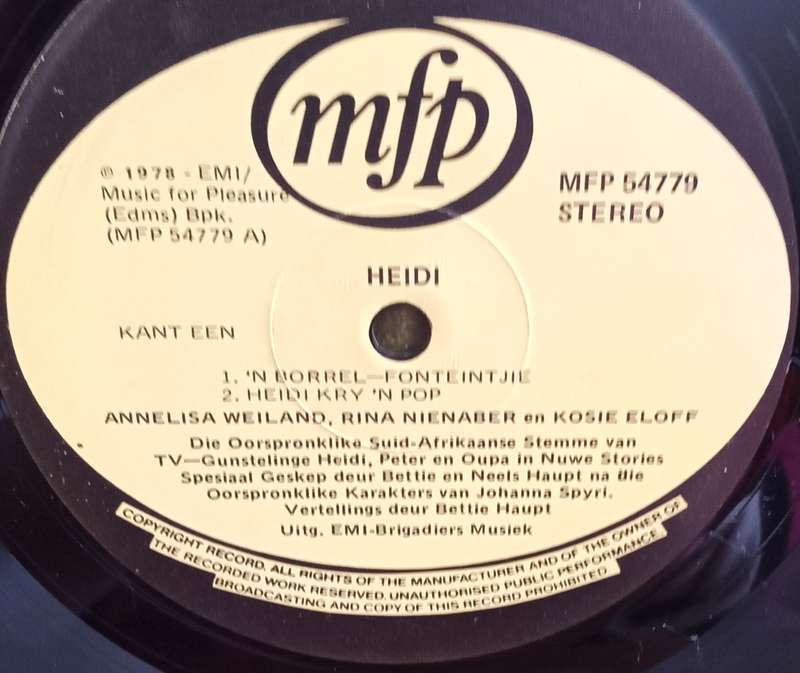 HEIDI 1 LP VINYL RECORD STEREO AFRIKAANS