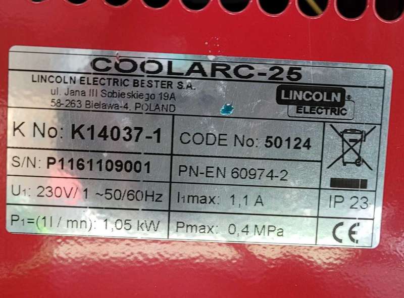 Lincoln CoolArc-25 Water Cooler For Plasma Arc Welding