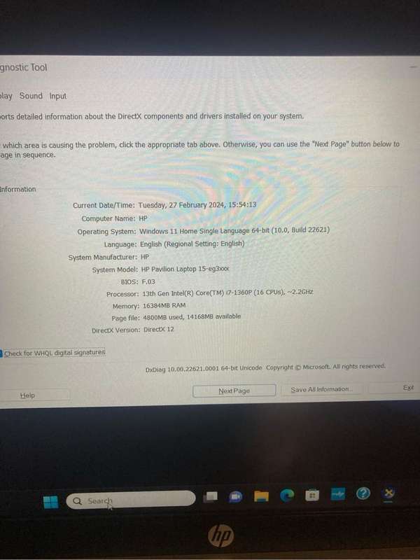 HP Pavilion Laptop 15-eg3xxx 13th Gen 16gb Ram 1Tb SSD Excellent Working Condition