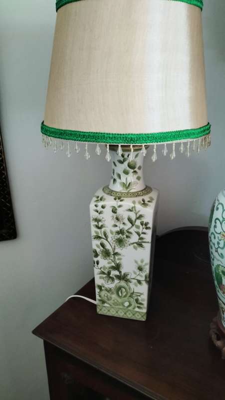 Green Chinoserie Table Lamp & Shade