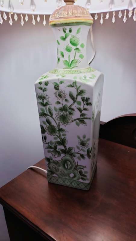 Green Chinoserie Table Lamp & Shade