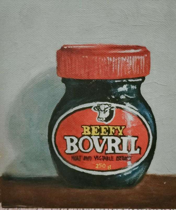 Set of 3 Small Paintings of Fish Paste, Lucky Star Pilchards & Bovril