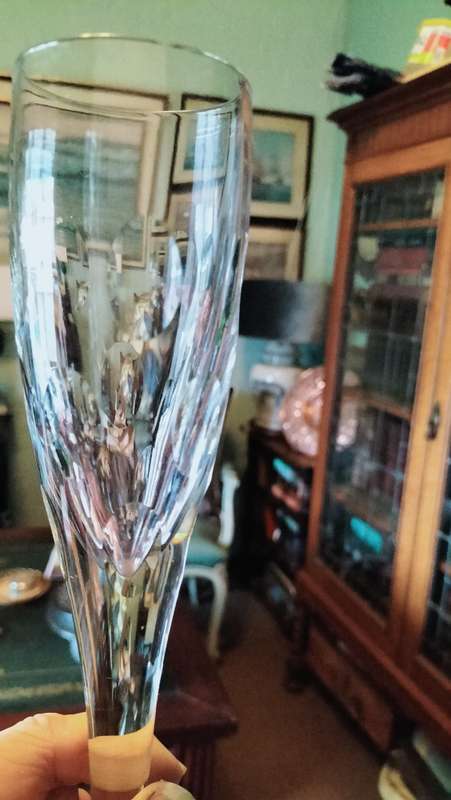 Pair of John Rocha Waterford Crystal ` Imprint Design` Champagne Flute Glass  Ireland Signed