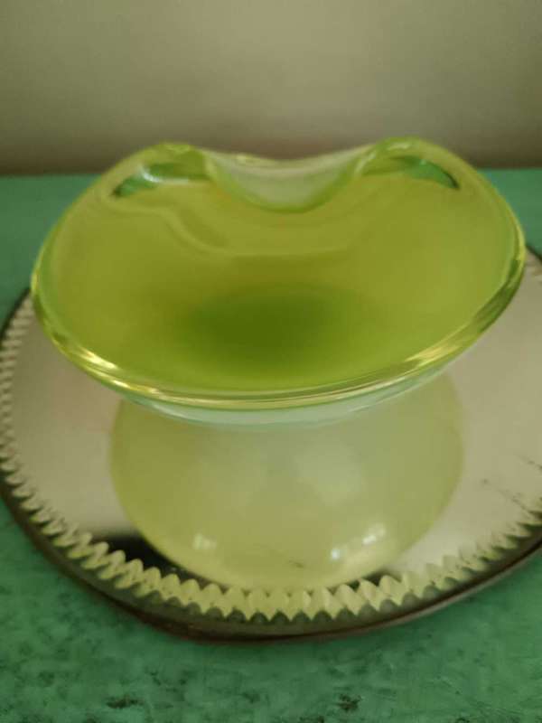 Vintage Green Iridescent Murano Bowl