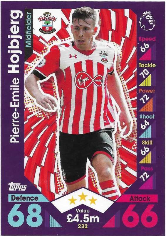 Pierre-Emile Hojbjerg base card 232 match attax premier league 2016/17