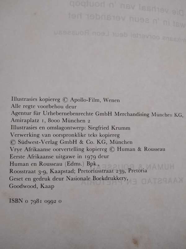 Pinocchio by Carlo Collodi translated to Afrikaans by Leon Rousseau