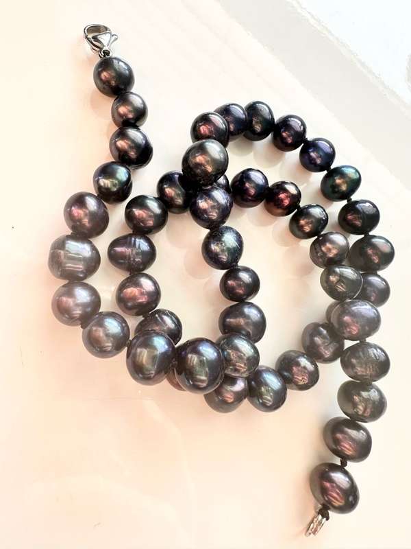 9-10MM GENUINE NATURAL TAHITIAN PEACOCK BLACK REAL BAROQUE PEARL NECKLACE 18``