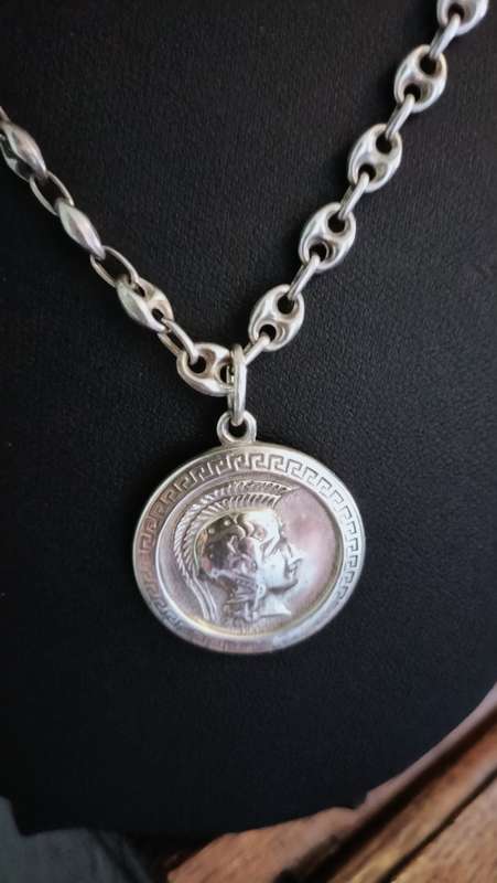 Silver Goddess Anthina Coin Pendant with Silver Marina Link Chain