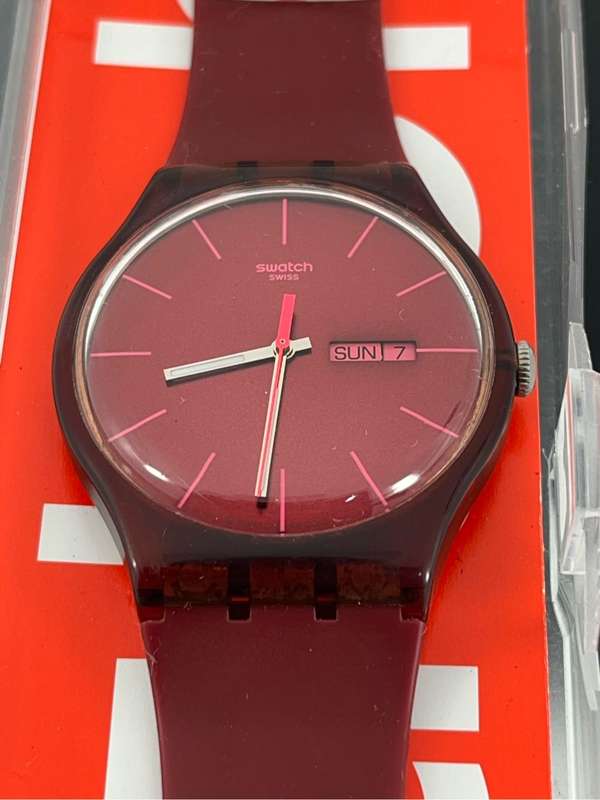 Swatch maroon watch