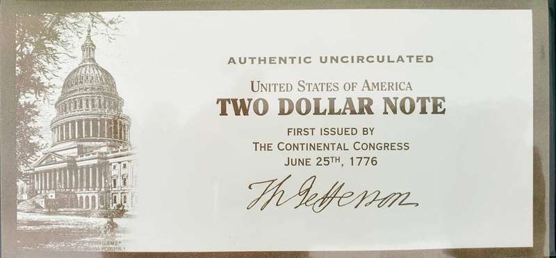 AUTHENTIC UNCIRCULATED TWO DOLLAR NOTE