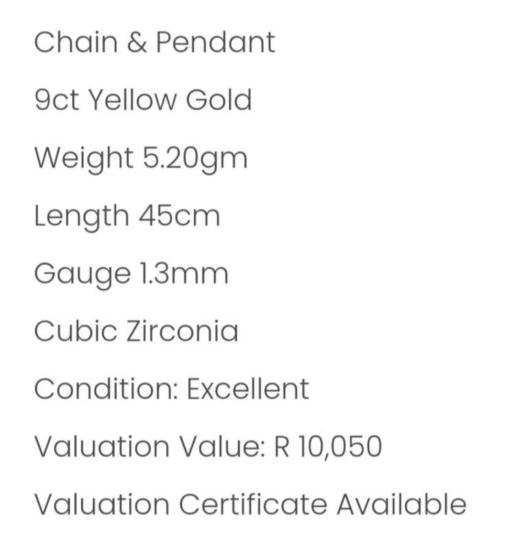 9ct Gold Chain and Pendant