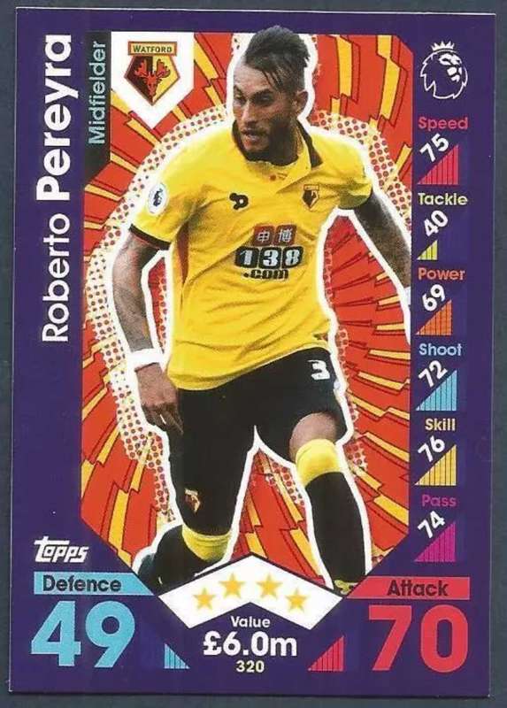 Roberto Pereyra base card 320 match attax premier league 2016/17