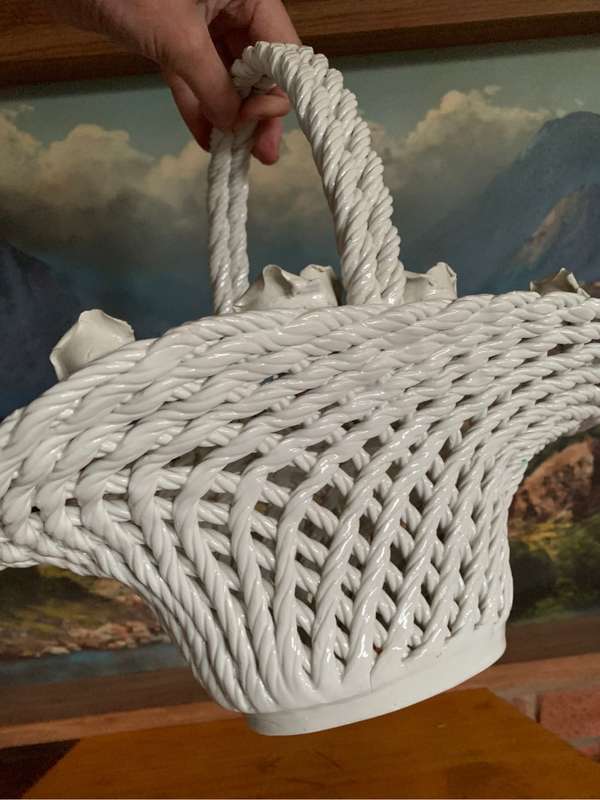 Huge woven pottery basket decorated with roses