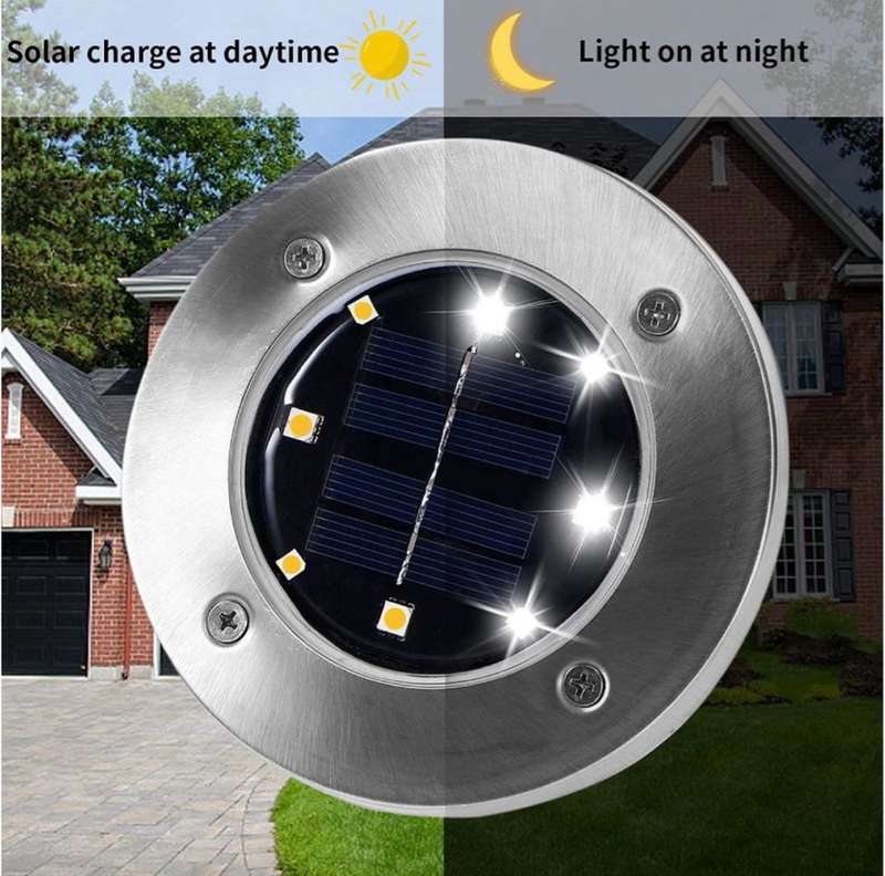 Solar Powered 8 Bead Flat to Ground LED Outdoor Disc Lights