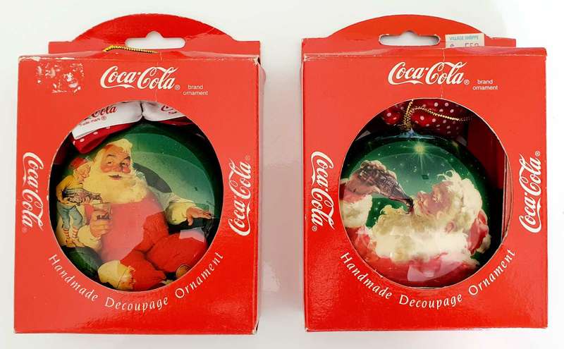 2 x COCA COLA VINTAGE HANDMADE DECOUPAGE ORNAMENTS