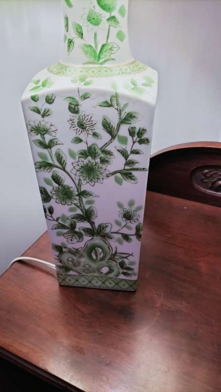Green Chinoserie Table Lamp & Shade