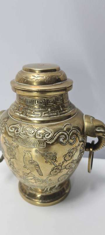 Chinese twin handled vase with elephant and ring handles