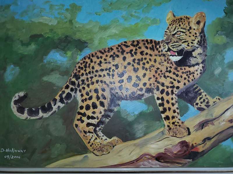 Leopard Painting - Oil on board signed by artist.
