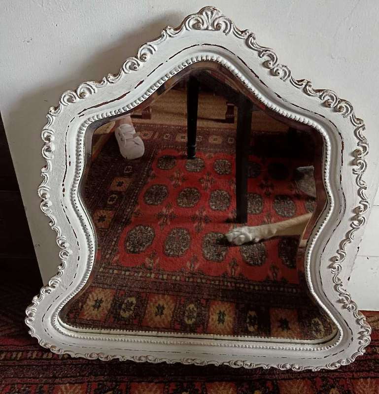 Beautiful Vintage White Distressed Bevelled Mirror