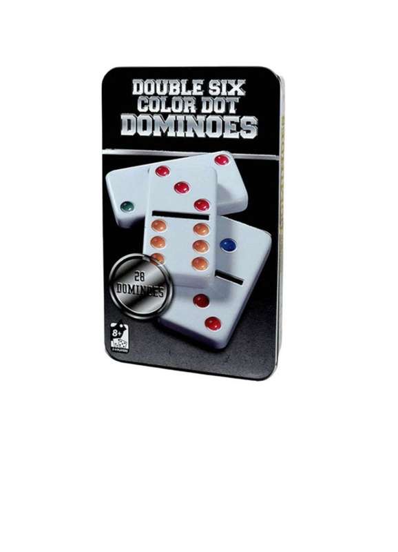 GS Double Six Colour Dot Dominoes 28 Pieces in Metal Tin Box