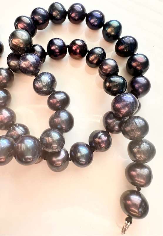 9-10MM GENUINE NATURAL TAHITIAN PEACOCK BLACK REAL BAROQUE PEARL NECKLACE 18``