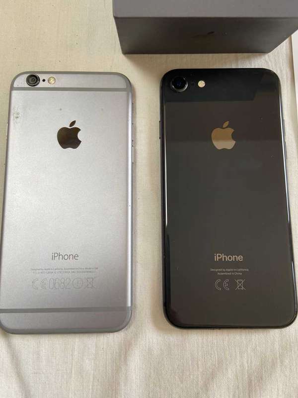 2 Apple iphones for sale: 1 × iphone 6 and 1 × iphone 8.