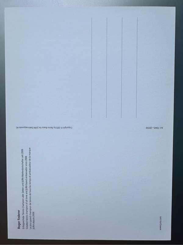 AUTHENTIC AUTOGRAPH BY ROGER FEDERER - ON RF JURA CARD