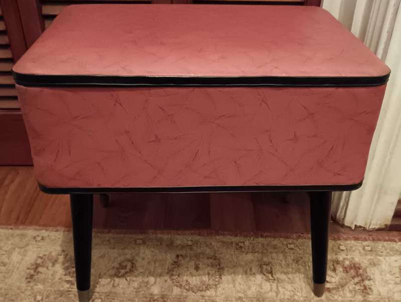 Mid Century Original Vinyl Sewing Box Stool