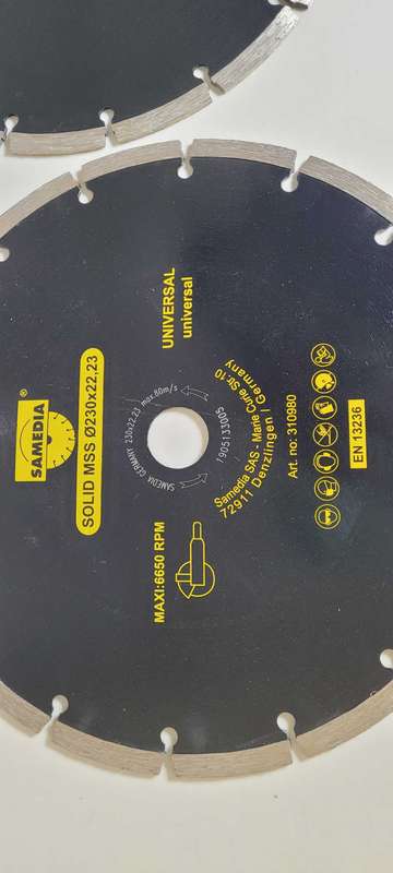 Samedia Segmented Industrial Multipurpose SOLID MSS Diamond Blade 230x22x23mm (Bid Per Piece)